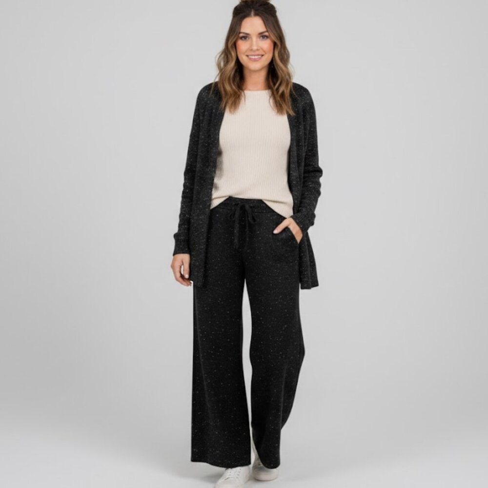 Lou & Grey for Loft Black Speckled Wide Leg Pants XS